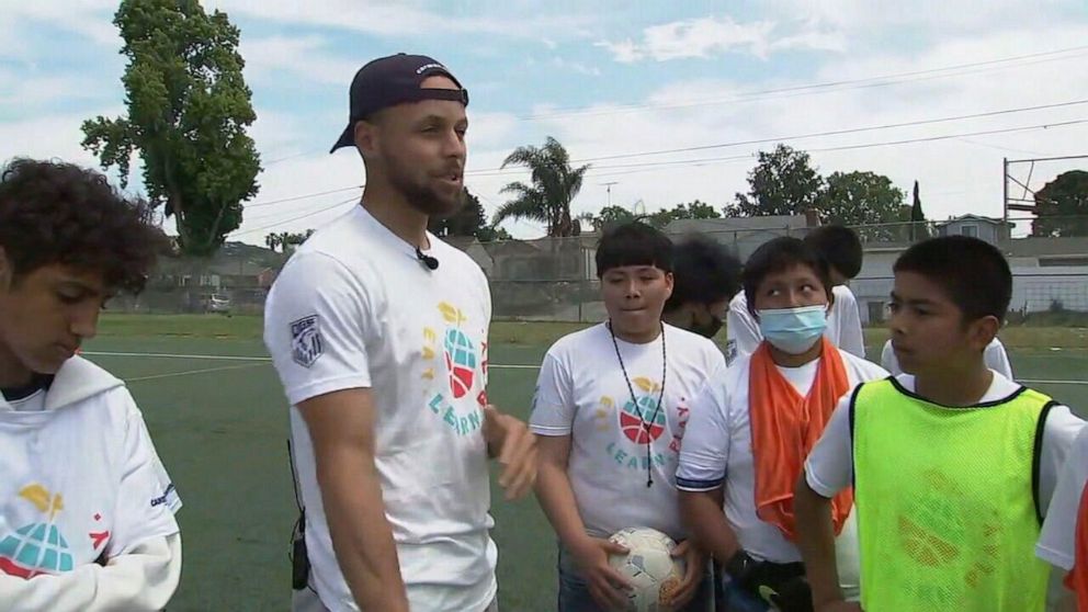 Stephen Curry surprises Oakland middle school with Meals, Books & Soccer Drills